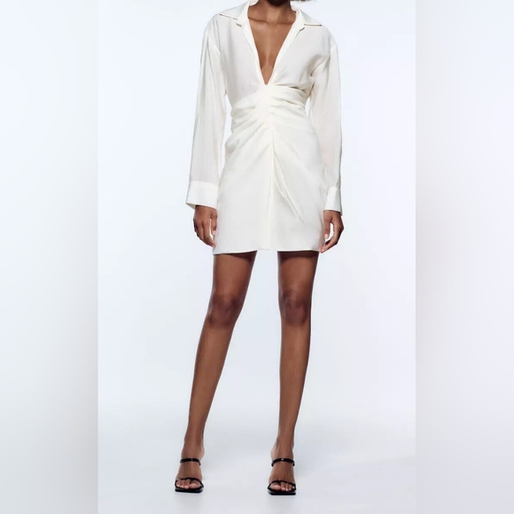 Zara Dresses & Skirts - Elegant Cream Ruched Collar Dress